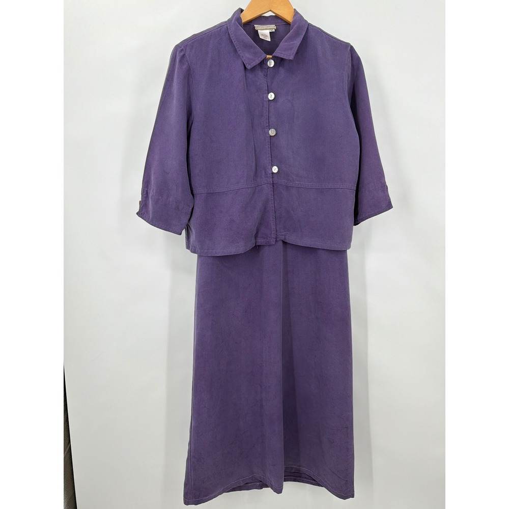 Vtg Y2K Coldwater Creek Purple‎ 100% Tencel 2 Piece Maxi Dress Jacket XS Modest